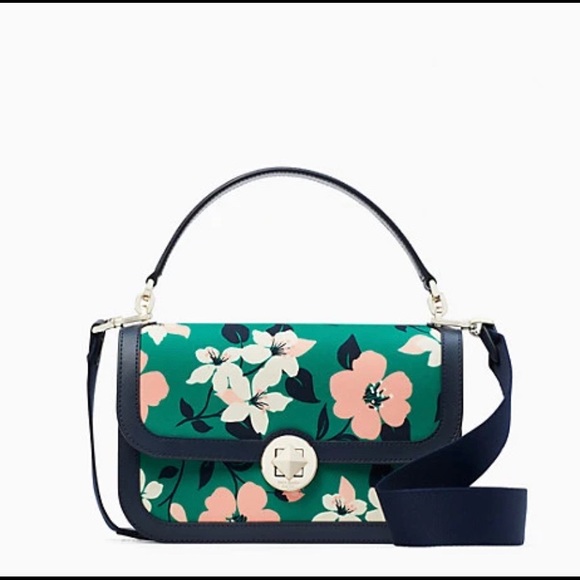 Authentic KATE SPADE Leather/Floral canvas turnlock flap Crosby/Sarchel 2 straps - Picture 13 of 13